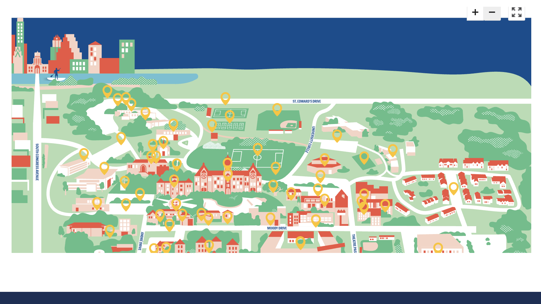 University Campus Map: Original static PDF campus map: an illustrated overhead view with no search, no filters, and no accessibility information.