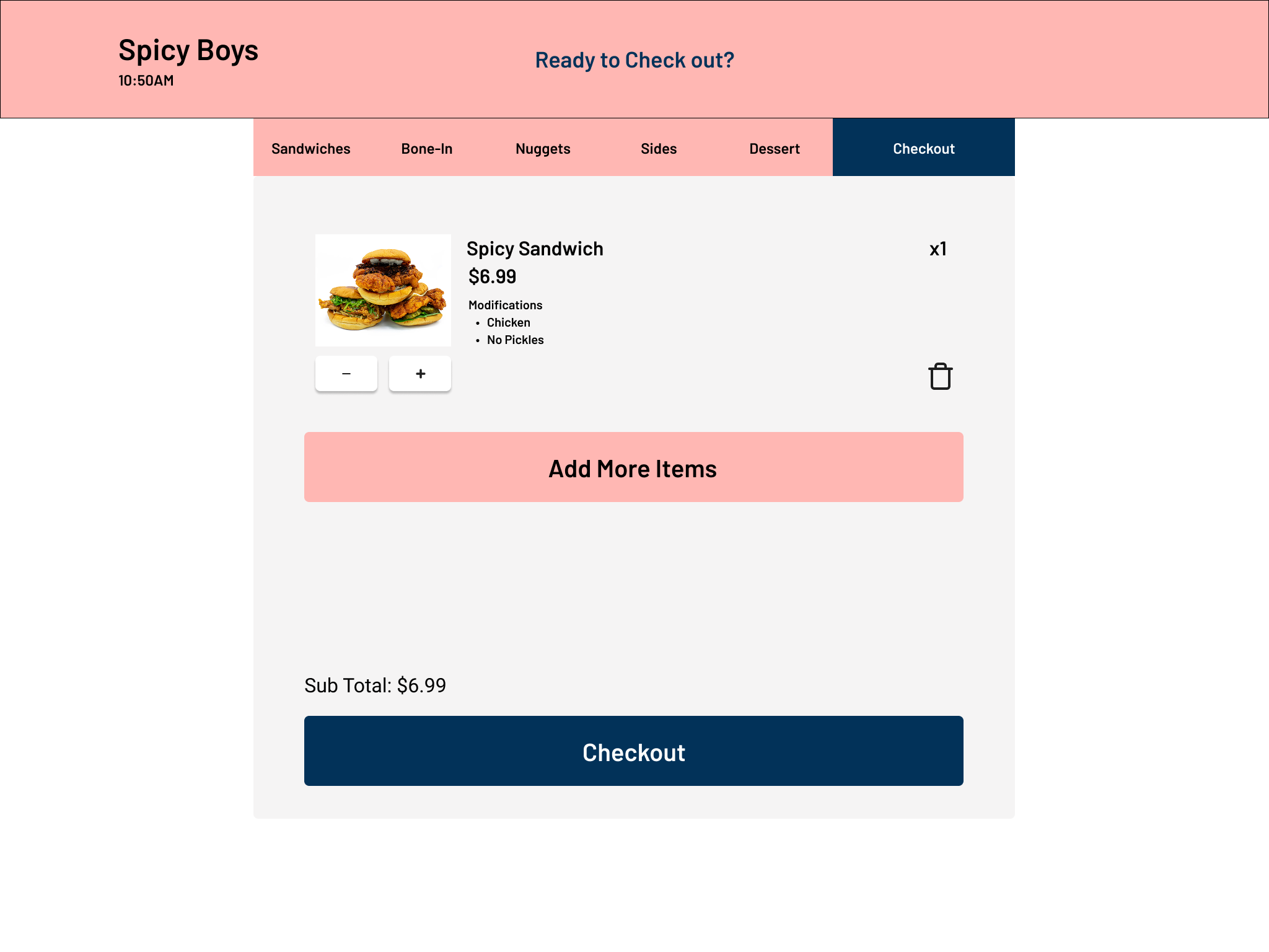 Round 2 cart screen with item list but no persistent running subtotal while browsing.